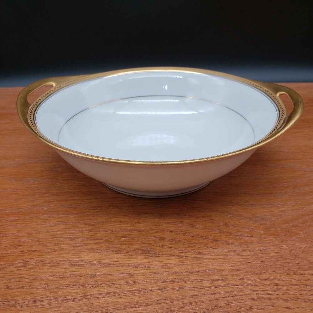 Haviland Limoges Marquis Handled Vegetable Bowl Gold Trim 7.25” France